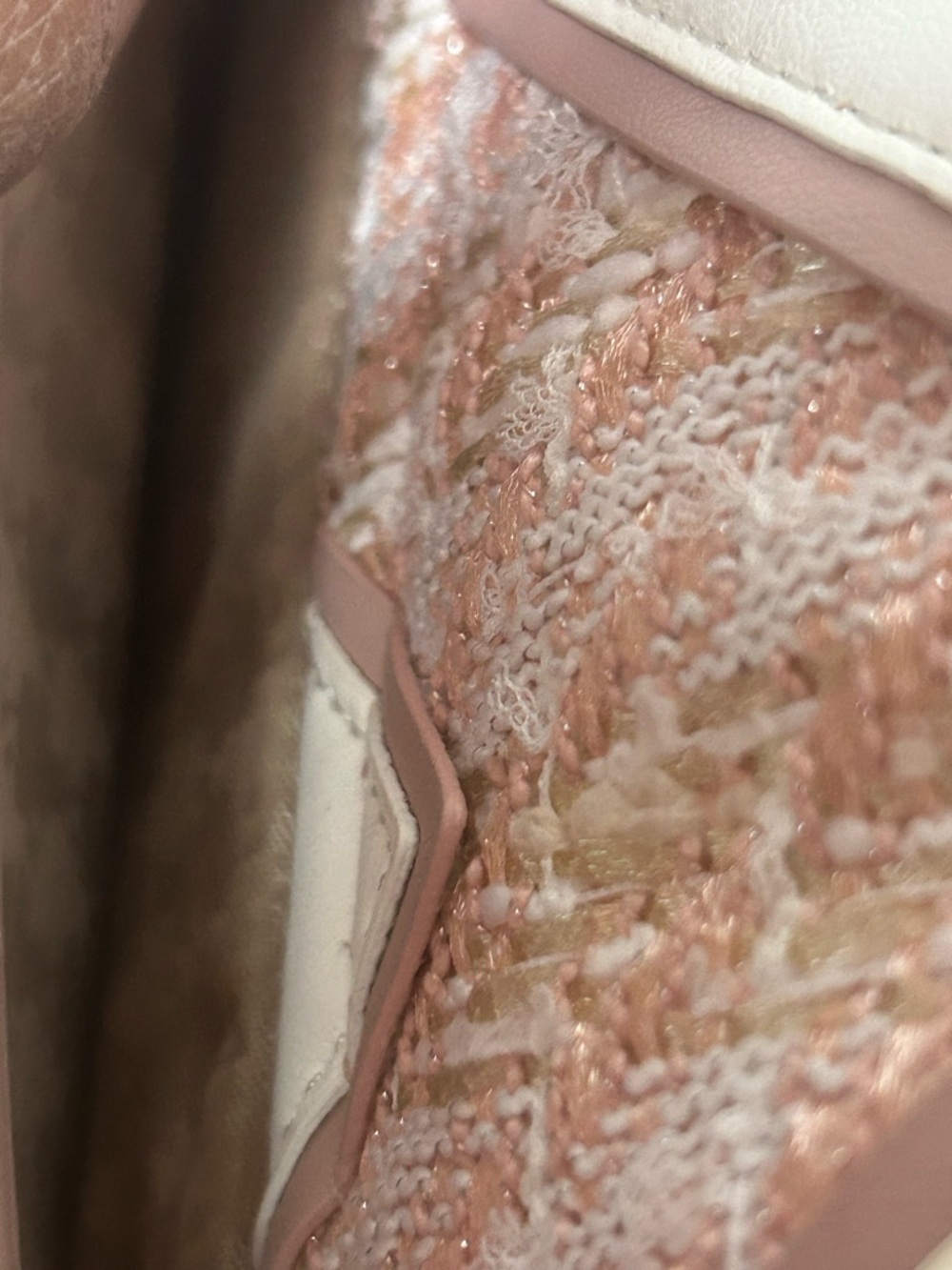 Karl Lagerfeld Blush Pink and White Tweed Chain Shoulder Bag - Picture 9 of 16